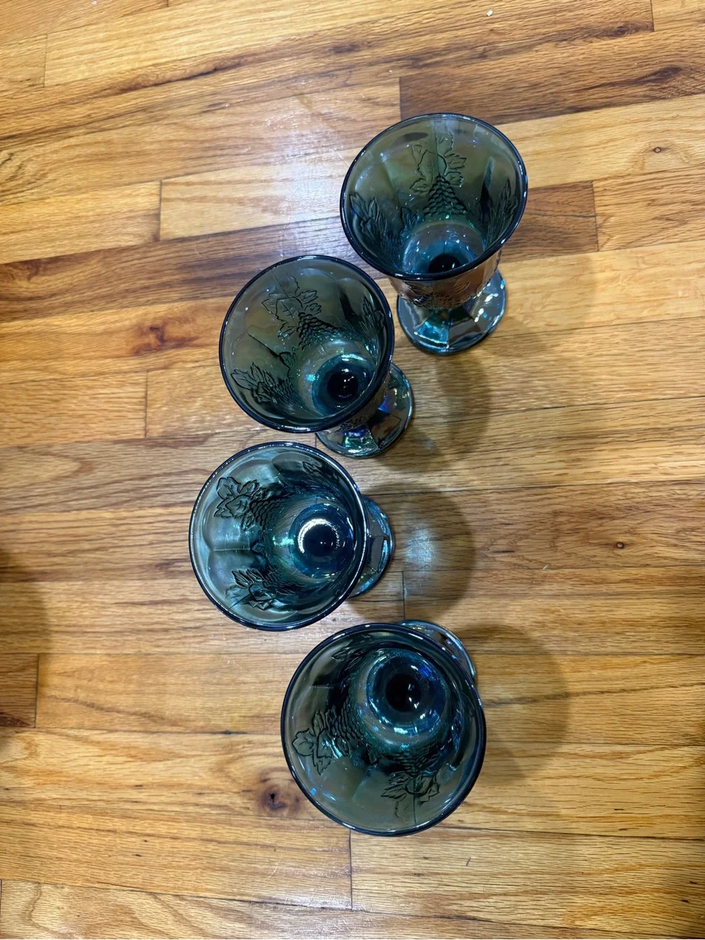 Iridescent Blue Glass Pitcher and 4 Goblets Set